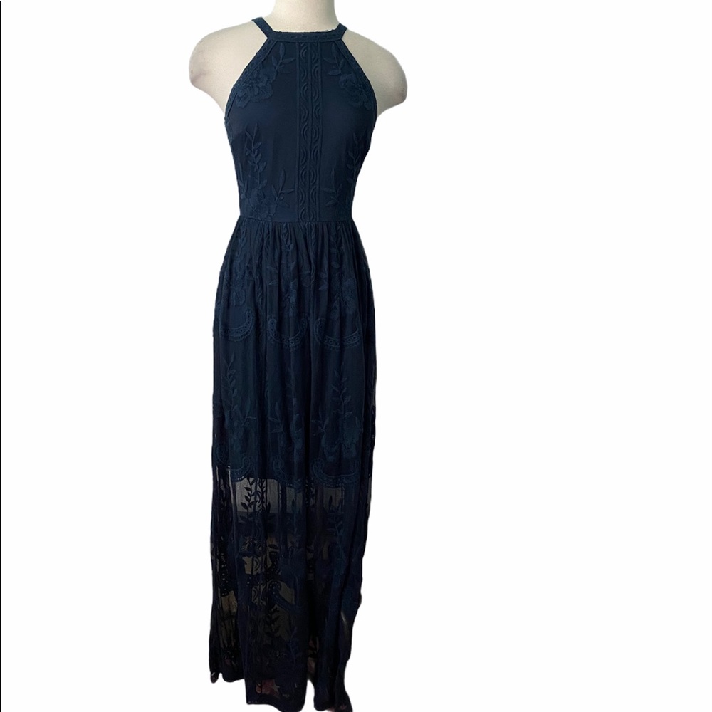Altar’d state navy blue embroidered maxi dress